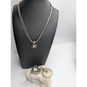 Brighton Curated Water Lilly Set Double Chain Necklace & Keychain Enamel Floral